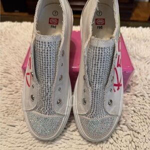 Women’s White Rhinestone Slip-On Shoes